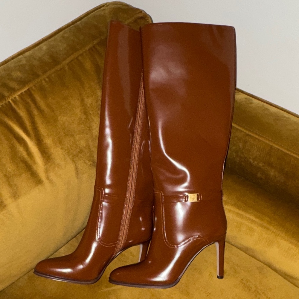 Vince Camuto Glossy Brown Heeled Boots